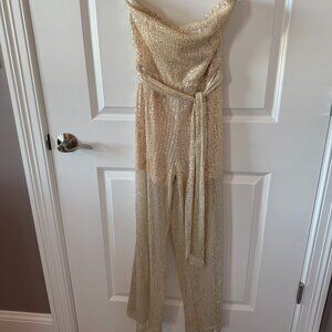 Sexy and Stunning Gold Sequin Strapless Jumpsuit